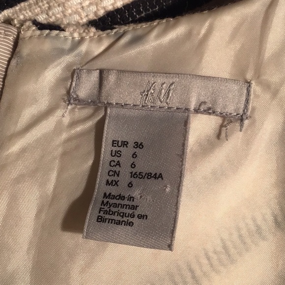 H&M form fitting cotton mix lined dress black chevron on cream 6 - Picture 5 of 5